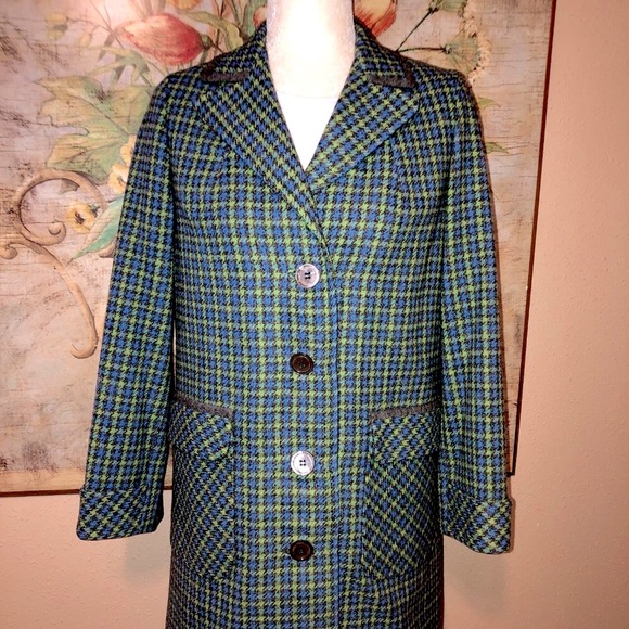 Sz M Ed Beehan's Tweed Shop Vintage 60’s 70’s Green & Blue Plaid Wool Jacket - Picture 1 of 17